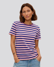 Cargar imagen en el visor de la galería, Camiseta de Rayas Azules con Blanco y Rojo para Mujer