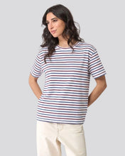 Cargar imagen en el visor de la galería, Camiseta de Rayas Azules con Vinotinto y Blanco - Mujer
