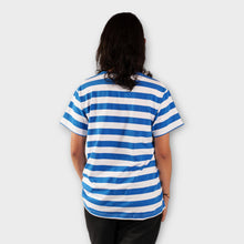 Cargar imagen en el visor de la galería, Camiseta de Rayas Azul Rey y Blancas para Mujer (Espalda)