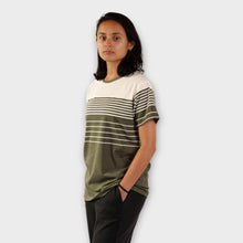 Cargar imagen en el visor de la galería, Camiseta de Rayas Verde Militar y Blancas Hueso para Mujer (Lado)