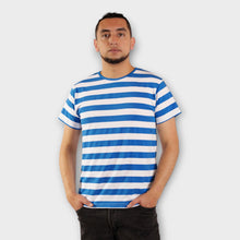 Cargar imagen en el visor de la galería, Camiseta de Rayas Azul Rey y Blancas para Hombre (Frente)