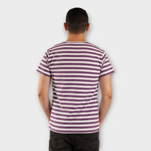 Cargar imagen en el visor de la galería, Camiseta de Rayas Moradas y Blancas para Hombre de espalda
