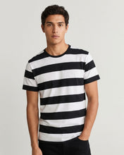 Cargar imagen en el visor de la galería, camiseta de rayas negras y blancas - 5 cm - modelo hombre