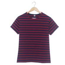 Cargar imagen en el visor de la galería, Camiseta de Rayas Vinotinto y Azul Oscuro para Hombre y Mujer