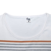 Cargar imagen en el visor de la galería, Camiseta Blanca y Negra de Rayas Grises y Dorado (Cuello)