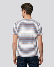 Cargar imagen en el visor de la galería, Camiseta de Rayas Azules con Vinotinto y Blanco - Hombre Espalda
