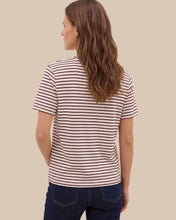 Cargar imagen en el visor de la galería, Camiseta de Rayas Vinotinto y Blancas para Mujer - Espalda
