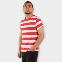 Cargar imagen en el visor de la galería, Camiseta de rayas rojas y blancas (anchas) para hombre (Lado)
