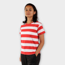 Cargar imagen en el visor de la galería, Camiseta de rayas rojas y blancas (anchas) para mujer (lado)
