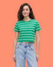 Cargar imagen en el visor de la galería, Crop Top Verde de Rayas Blancas para Mujer
