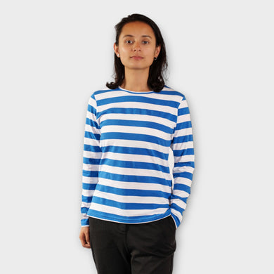 Buzo de Rayas Rayas Azul Rey y Blancas para Mujer (Frente)