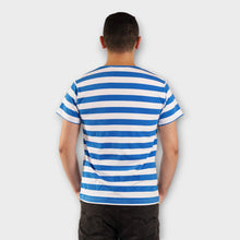 Cargar imagen en el visor de la galería, Camiseta de Rayas Azul Rey y Blancas para Hombre (Espalda)
