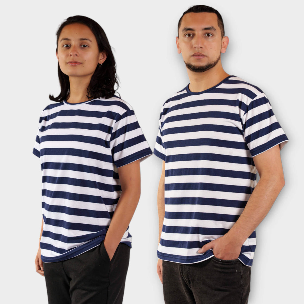 Camiseta de Rayas Azules y Blancas para Hombre y Mujer 