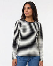 Cargar imagen en el visor de la galería, Modelo frente - Buzo de rayas negras y blancas para mujer - 1 cm
