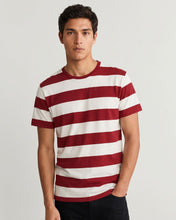 Cargar imagen en el visor de la galería, camiseta de rayas rojas y blancas - 6 cm - modelo hombre
