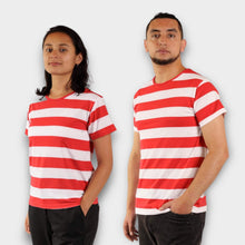 Cargar imagen en el visor de la galería, Camiseta de rayas rojas y blancas (anchas) para hombre y mujer
