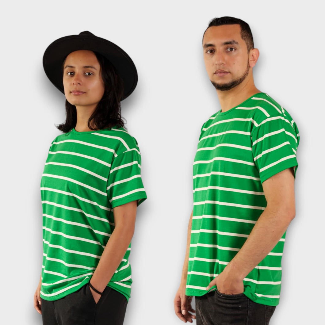 Camiseta Verde con Rayas Blancas para Hombre y Mujer