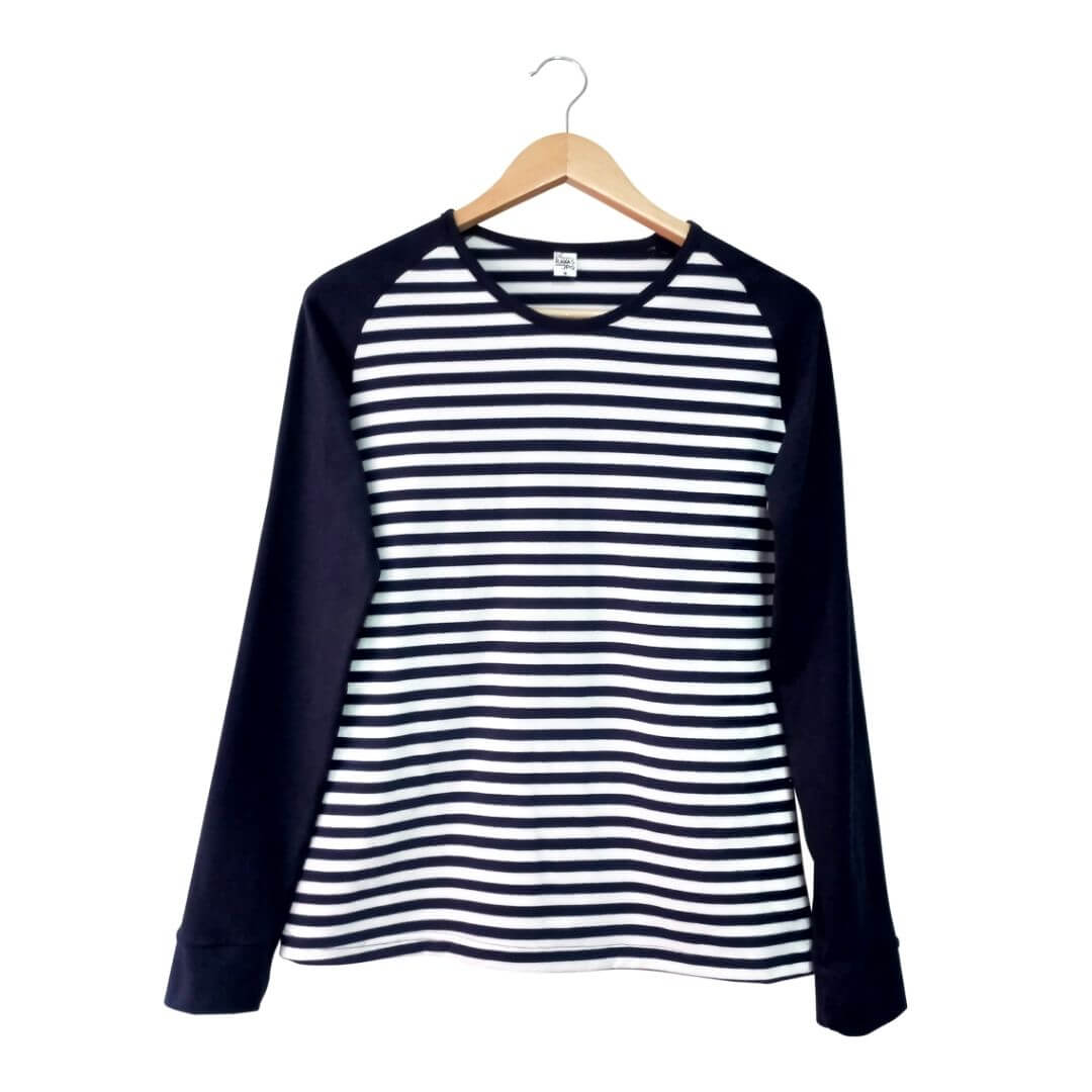 Buzo de Rayas Blancas con Azul Oscuro para Mujer Manga Azul